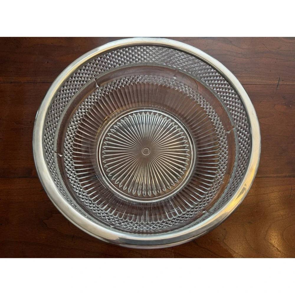 Vintage Falstaff Pressed Glass Silverplate Rim England Bowl